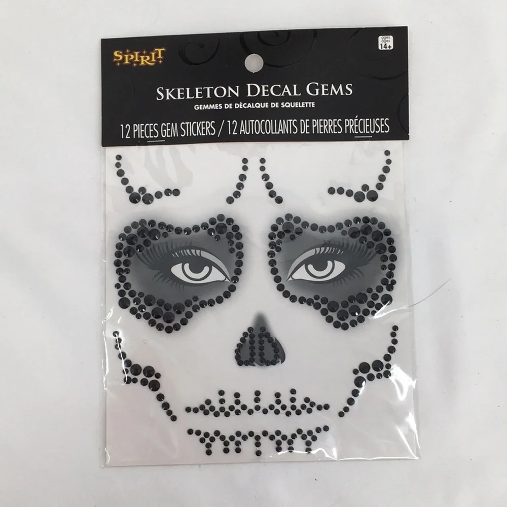 Spirit Black Skeleton Decal Gem Face Stickers